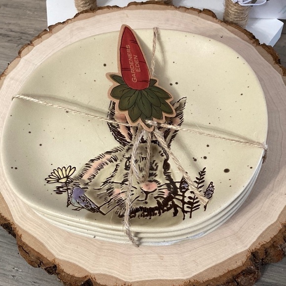 GARDENERS EDEN BUNNY 6" APPETIZER CERAMIC/STONEWARE  PLATES - Picture 1 of 10